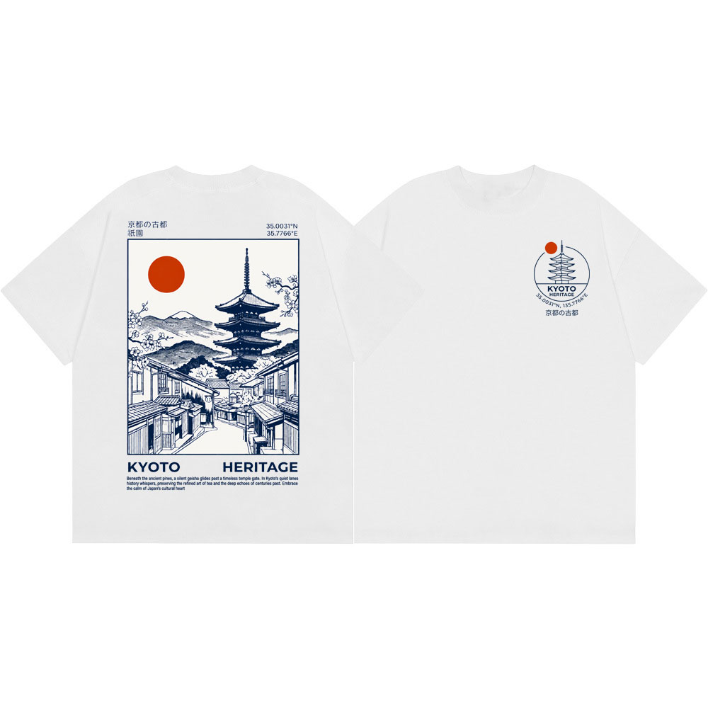 Vintage Fashion Kyoto - 日本京都遺産塔グラフィック Tシャツ男性女性ヴィンテージファッション Tシャツ高品質綿オーバーサイズ Tシャツストリートウェア