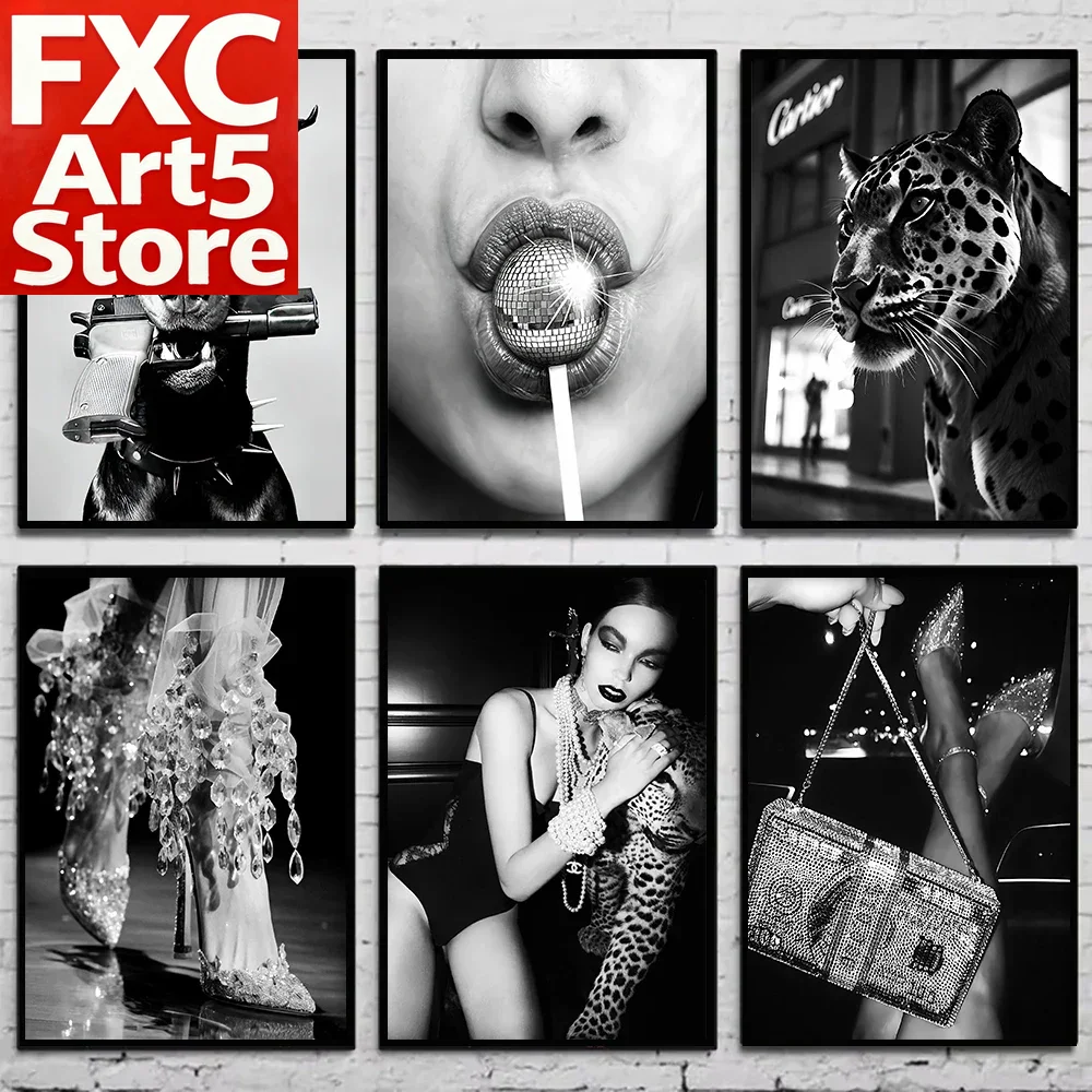 Vintage Fashion Photography - 1PC フレームレス黒と白のファッションヴィンテージ写真ポスター女性ワイン写真キャンバス絵画壁アート家の装飾プリントリヴィ