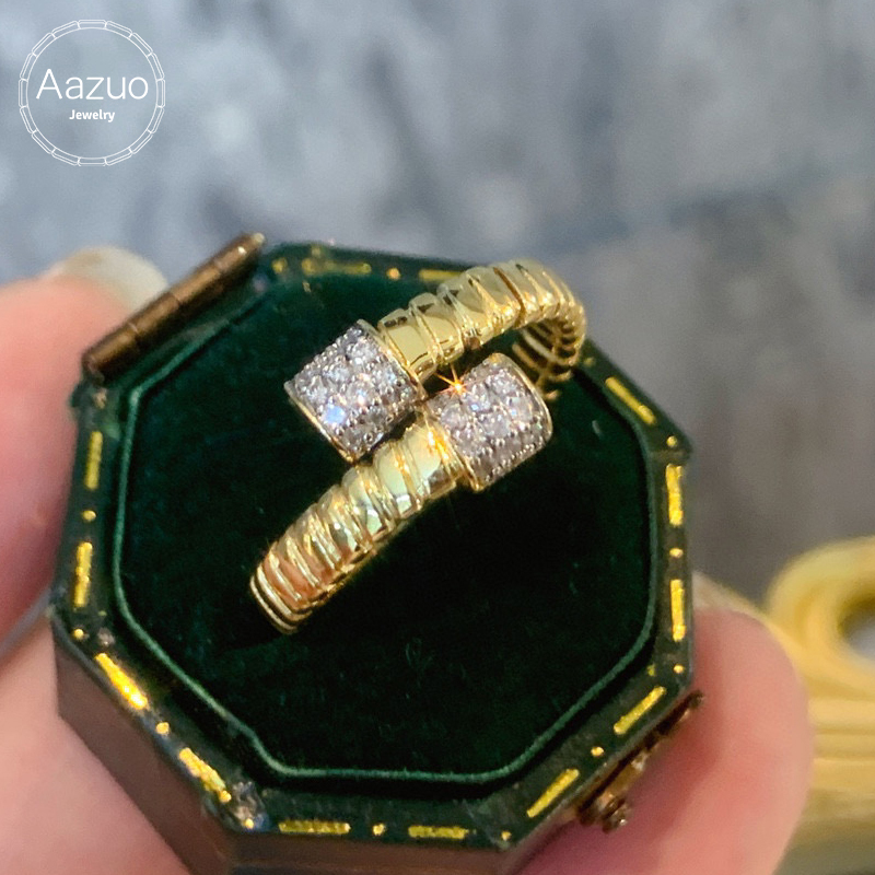 Vintage Fashion Instagram - Aazuo 18K イエローゴールド天然ダイヤモンドインスタグラムホットセールファッションリングギフト女性のための高級婚約ハローアニロスムジェパーティー