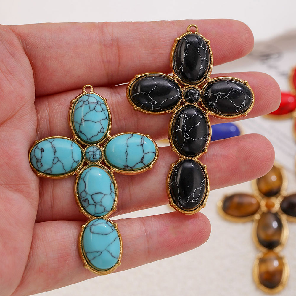 Vintage Fashion Earrings - ステンレス製チャーム ヴィンテージ風大型クロスペンダントチャーム ジュエリーコネクター イヤリング製作用品 DIYジュエリーパーツ