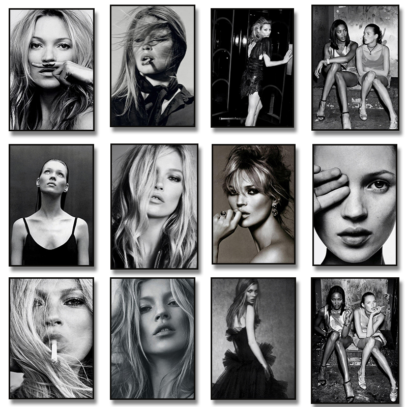 Vintage Fashion Photography - ヴィンテージレトロな写真ケイトモス喫煙ファッションアートポスターキャンバス絵画壁プリント画像女の子の部屋の家の装飾