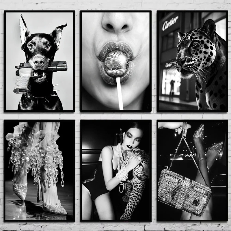 Vintage Fashion Photography - 黒と白のファッションヴィンテージ写真ポスター女性ワイン写真キャンバス絵画壁アート家の装飾プリントリビングルーム M