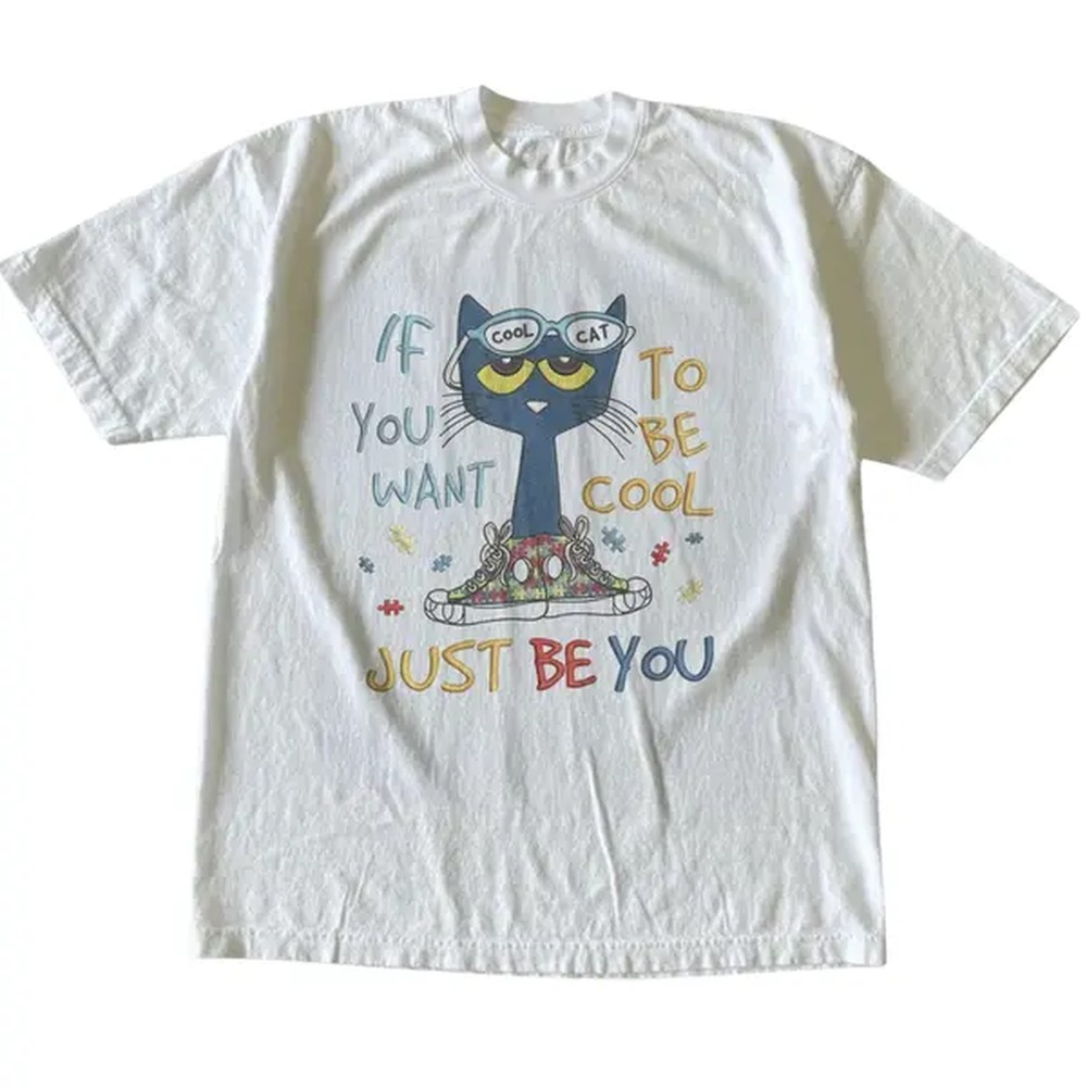 Vintage Fashion Ai - クールになりたいなら、自分らしくいこう ピート・キャットTシャツ、アニマルTシャツ、カートゥーンTシャツ、ギフトシャツ、ユニセックスヴィンテージグラフィックTシャツ、ゴシックグランジY2Kエモシーンアミティアフリクションスタイル服、メンズ・レディースストリートウェア