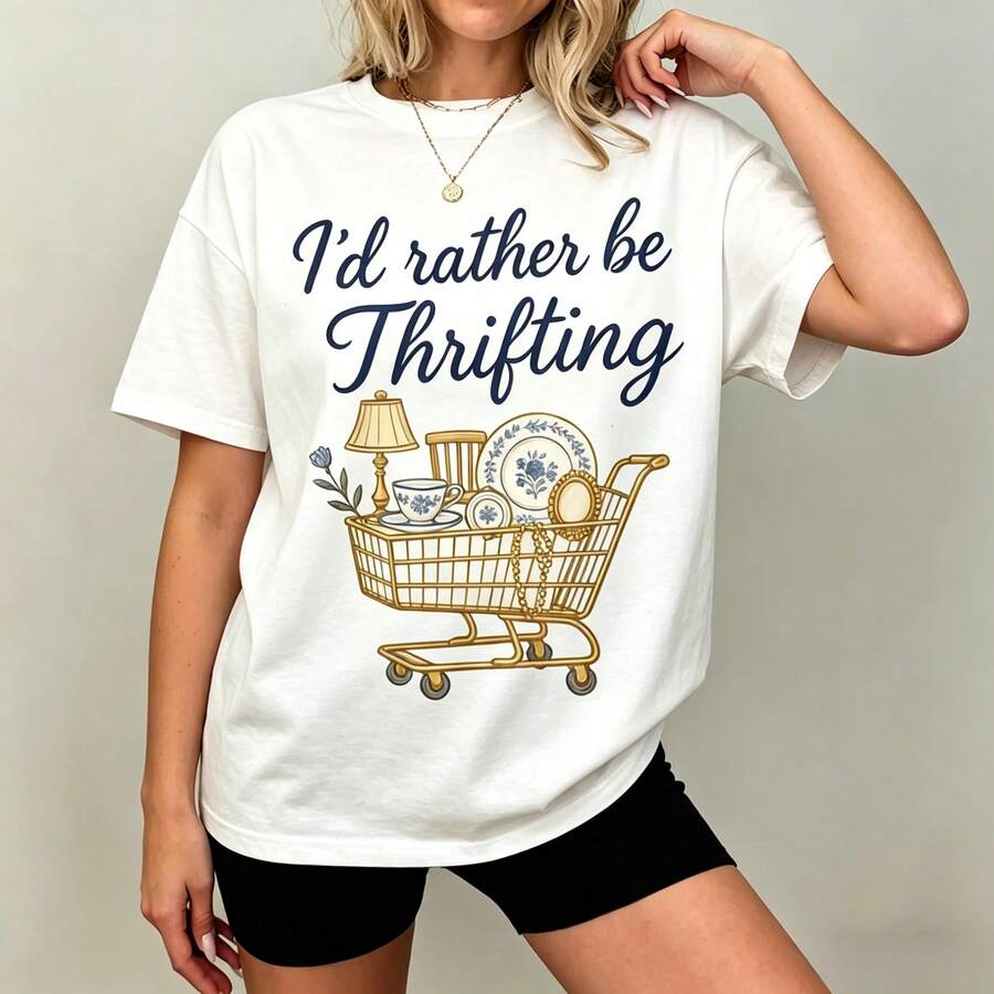 Thrift Vintage Fashion Usa - [グラフィックTシャツ] 100%コットン I'd Rather Be Thrifting