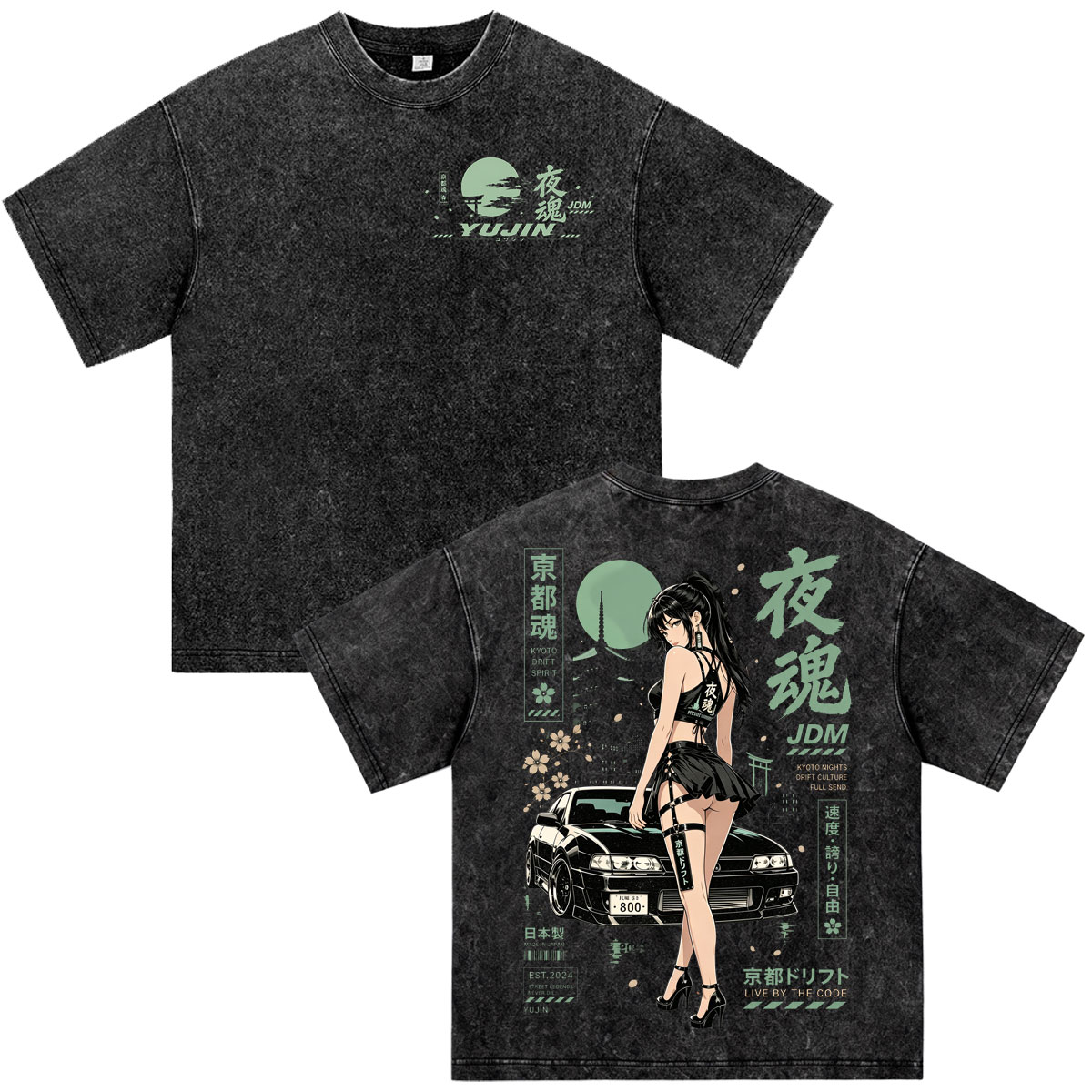 Vintage Fashion Kyoto - アニメ「頭文字D」ドリフト京都スピリットJDMレーシングカー ウォッシュドヴィンテージTシャツ メンズ レディース ファッション 半袖Tシャツ
