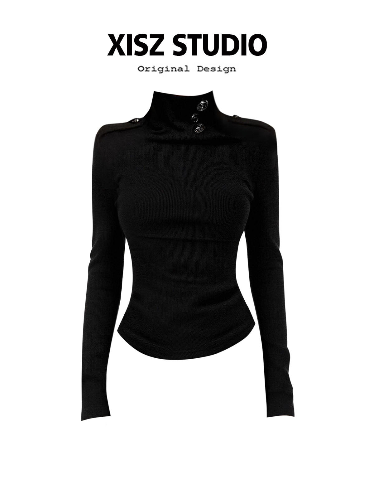 Turtleneck Knit 90S - 女性用ブラックゴシックTシャツ、原宿Y2K Tシャツトップ、90年代ヴィンテージ長袖タートルネックTシャツ、エモ2000年代ファッション