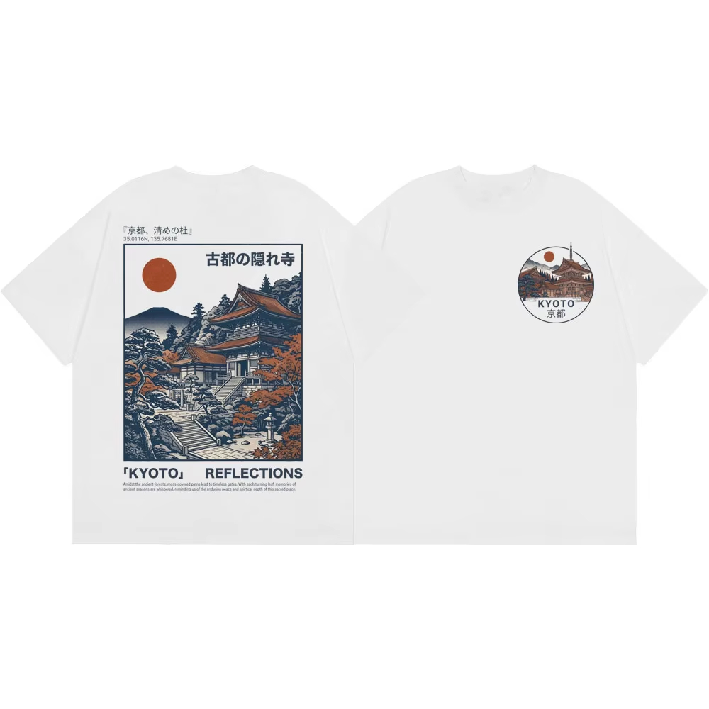 Vintage Fashion Kyoto - 京都寺院グラフィック ヴィンテージ ルーズ オーバーサイズ ユニセックス Tシャツ