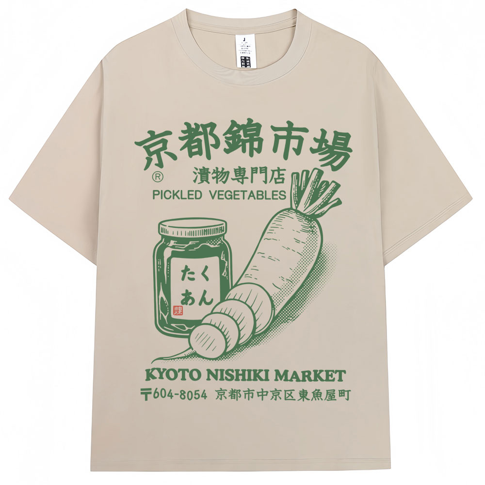 Vintage Fashion Kyoto - 和風京都西木市場プリント Tシャツファッションヴィンテージ男性女性 Tシャツオーバーサイズコットンカジュアル Tシャツストリートウェア