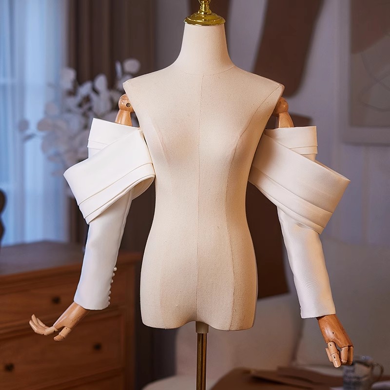 Vintage Fashion Photography - 女性のエレガントなデザイナーホワイトサテンアームスリーブ女性ヴィンテージ写真フォーマルドレスパフォーマンスパーティーグローブ R2758