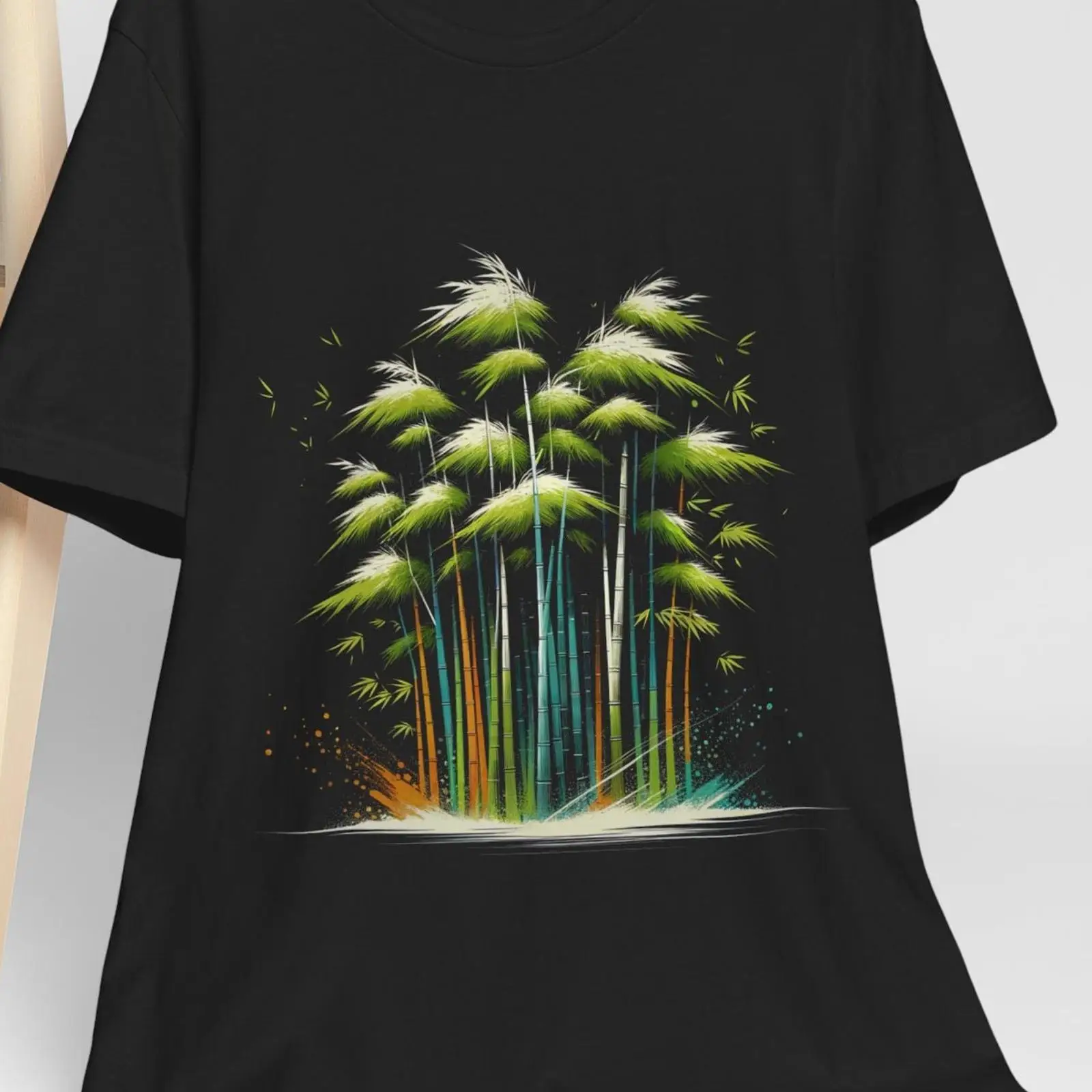 日本の墨絵水墨画竹林Tシャツエレガント伝統的なイラスト原宿京 - Vintage Fashion Kyoto のレビューと価格