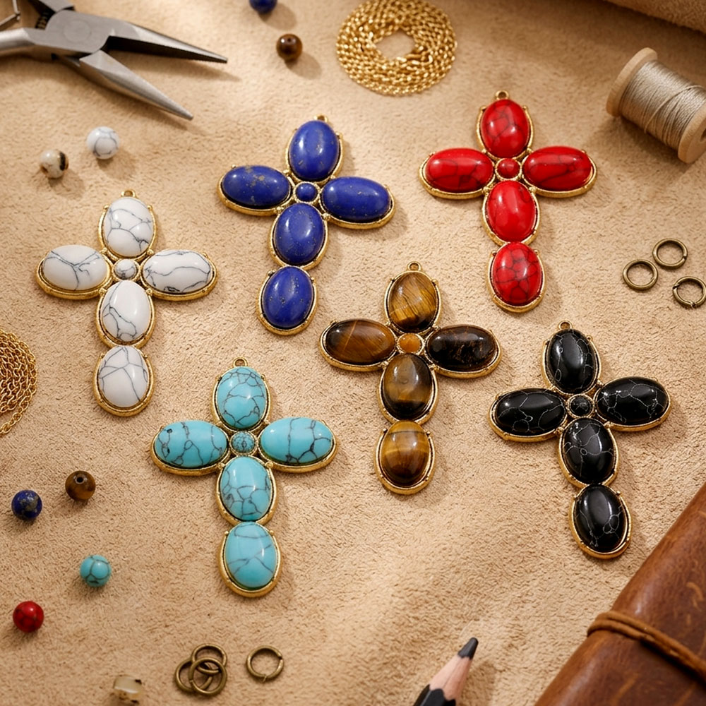 ステンレス製チャーム ヴィンテージ風大型クロスペンダントチャ - Vintage Fashion Earrings のレビューと価格