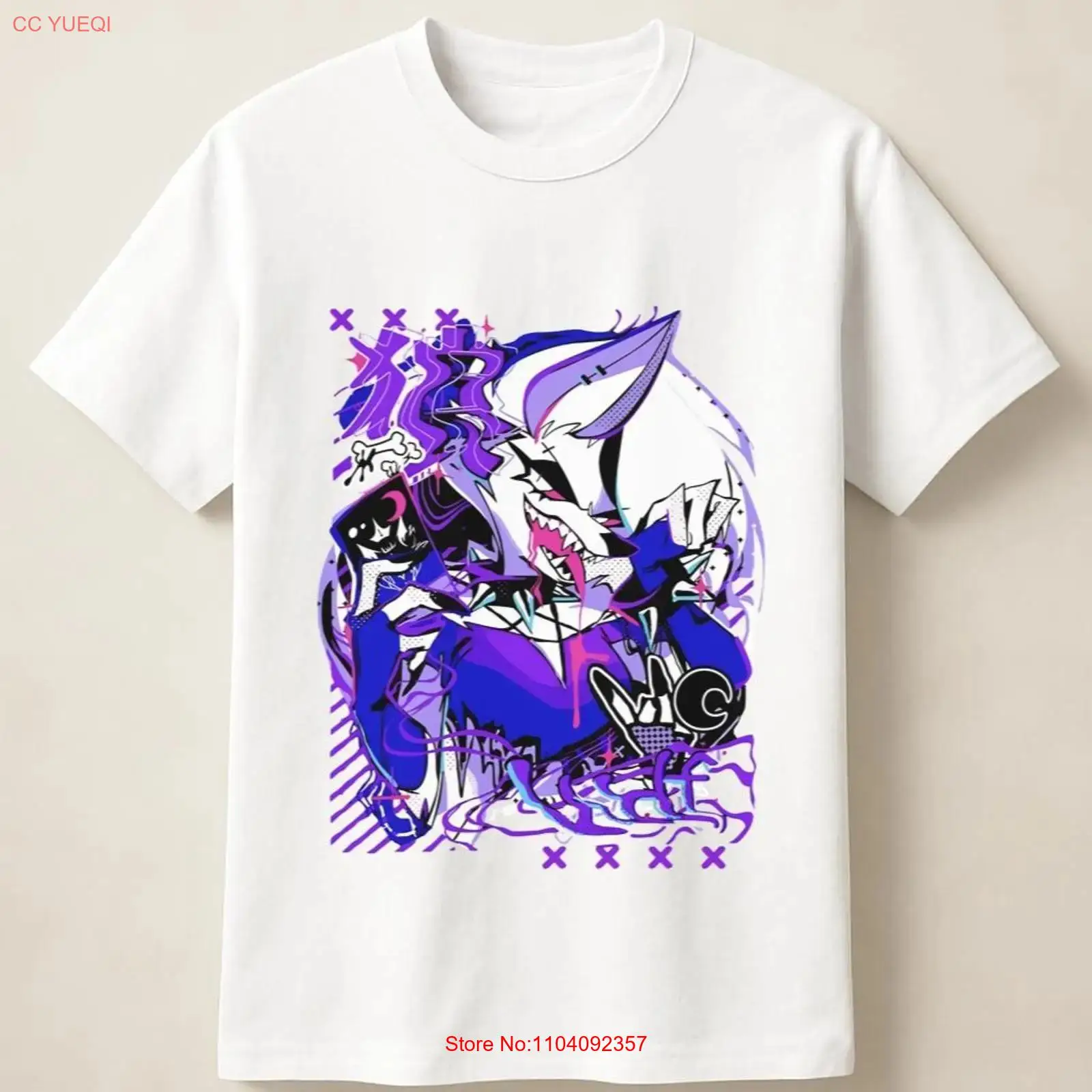 紫のアニメ狼のグラフィティポスターが描かれた絶叫アートスタイ - Vintage Fashion Photos のレビューと価格
