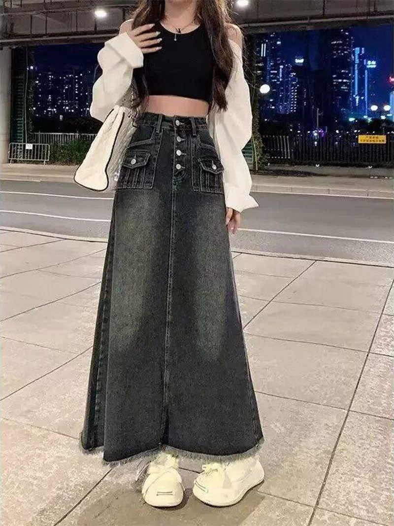 ハイウエストAラインミディ丈デニムスカート レディース 夏  - Denim Skirt Midi Vintage のレビューと価格
