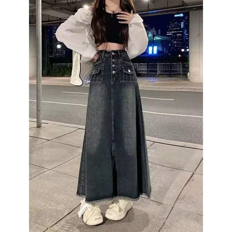 ハイウエストAラインミディ丈デニムスカート レディース 夏  - Denim Skirt Midi Vintage のレビューと価格