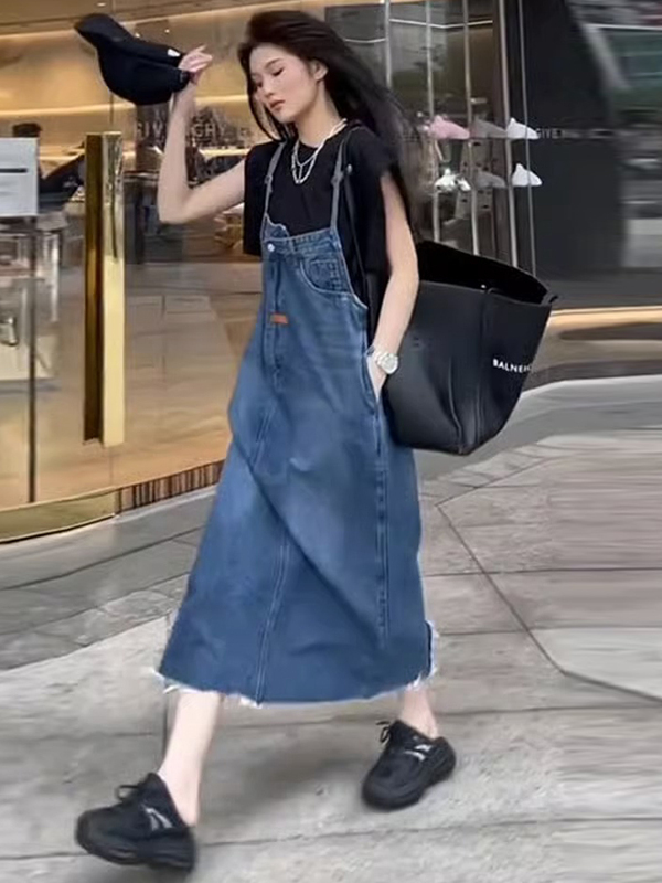 ヴィンテージアメリカンデニムオーバーオールワンピース レディ - Denim Skirt Midi Vintage のレビューと価格