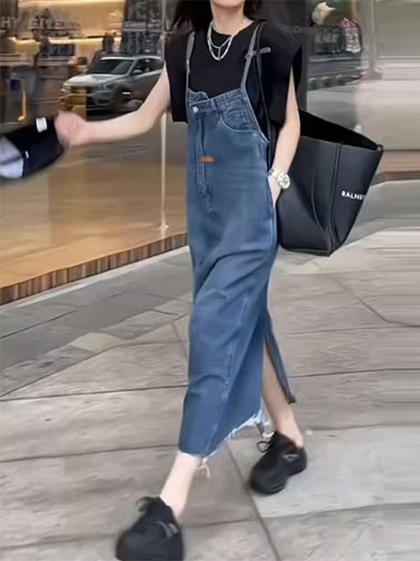 ヴィンテージアメリカンデニムオーバーオールワンピース レディ - Denim Skirt Midi Vintage のレビューと価格