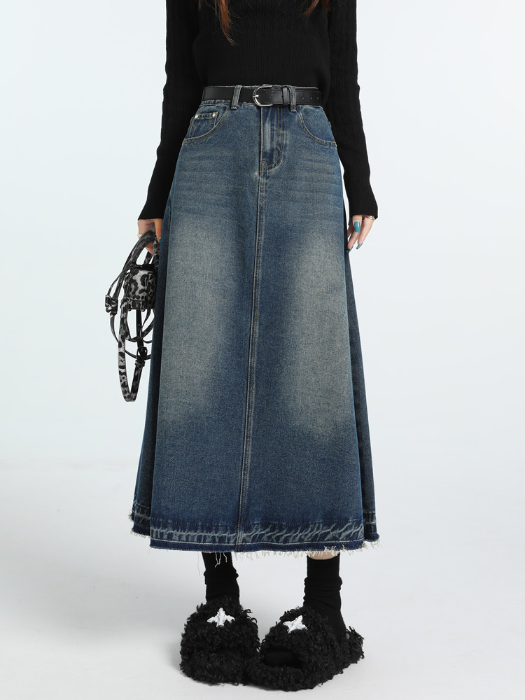 ハイウエストヴィンテージ A ラインジーンズスカート女性秋冬 - Denim Skirt Midi Vintage のレビューと価格