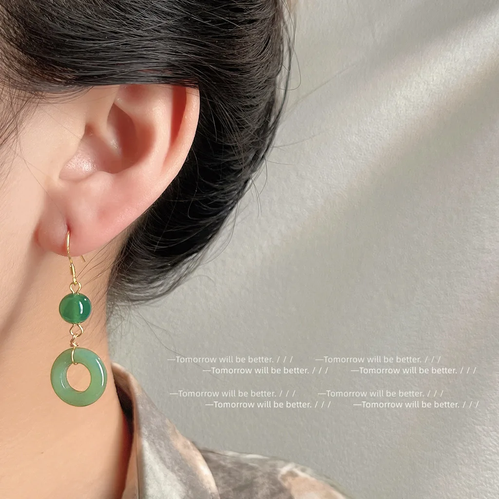 グリーン本物の翡翠リングイヤリング幸運の彫刻お守り天然ジュエ - Vintage Fashion Ai のレビューと価格