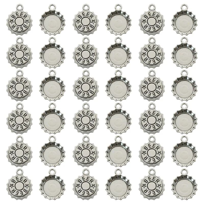 アンティークシルバーメッキビールキャップチャーム、DIYイヤ - Vintage Fashion Earrings のレビューと価格