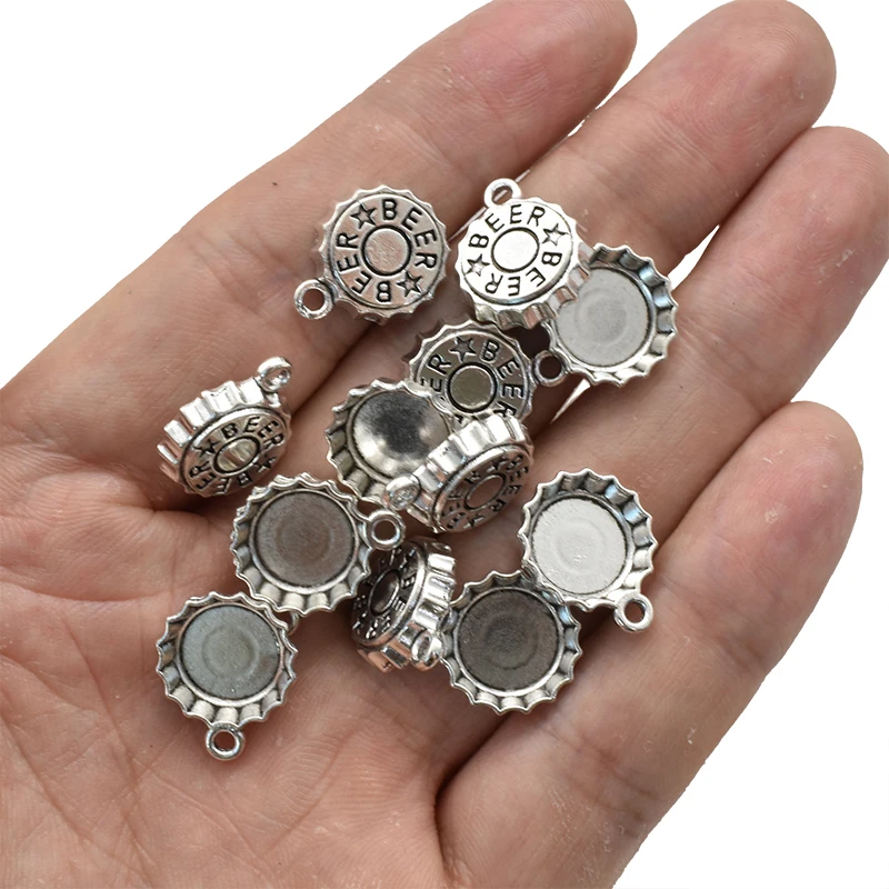 アンティークシルバーメッキビールキャップチャーム、DIYイヤ - Vintage Fashion Earrings のレビューと価格