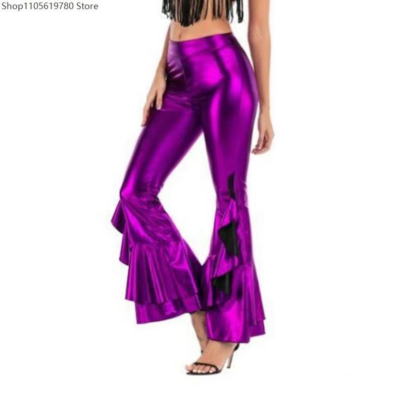 2026年女性用光沢レーザーメタリックウェットルックフリルワ - Wide Leg Trouser 70S のレビューと価格