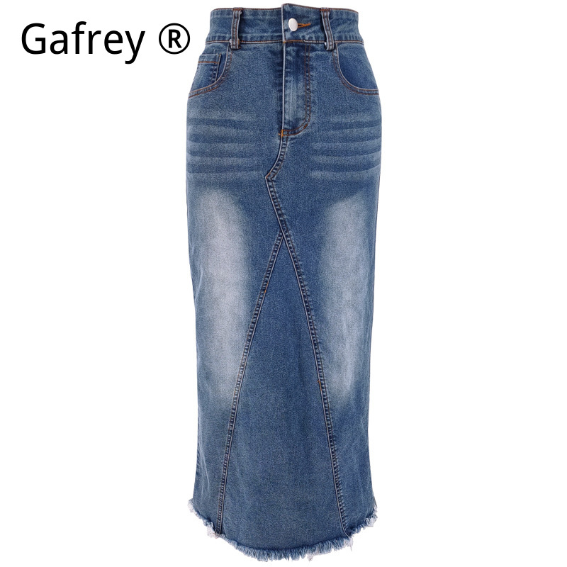 レディースデニムミディスカート、ハイウエストフィッシュテール - Denim Skirt Midi Vintage のレビューと価格
