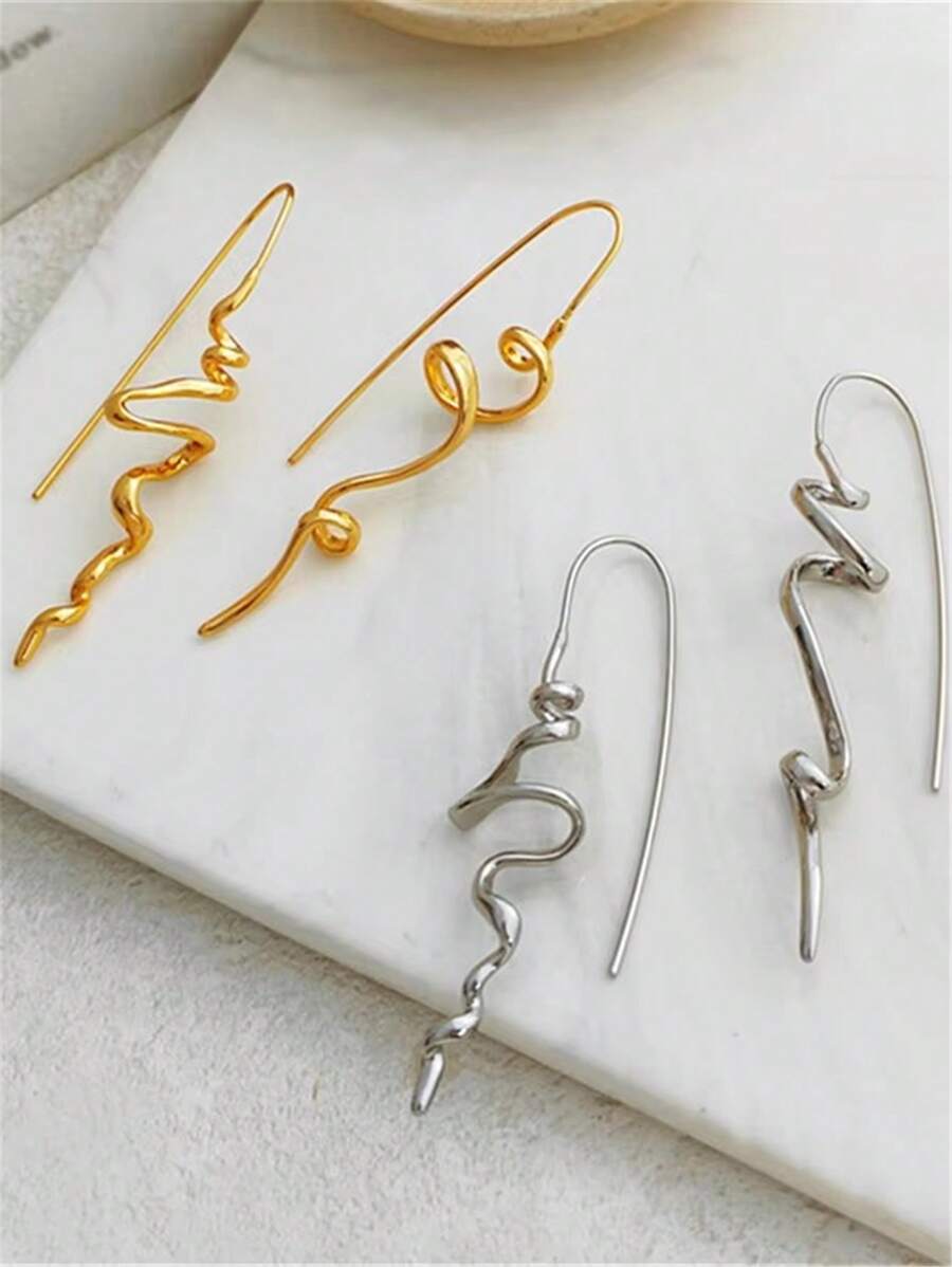 1ペアのオールドマネーウェーブ状レトロイヤリング、ミニマリス - Vintage Fashion Old Money のレビューと価格