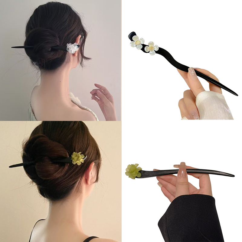 ヴィンテージ中国風の木製花ヘアスティックパールヘアピンジュエ - Vintage Fashion Ai のレビューと価格