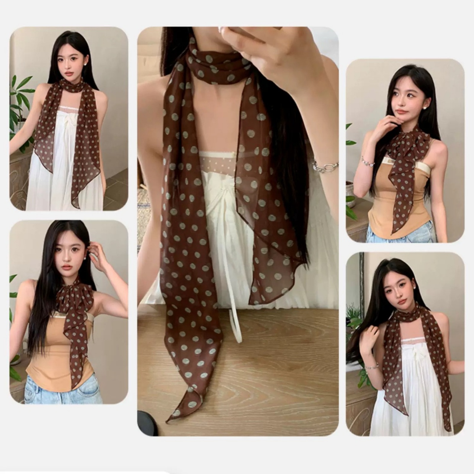 ヴィンテージポルカドットシフォンスカーフ女性用軽量シースルー - Vintage Fashion Ai のレビューと価格