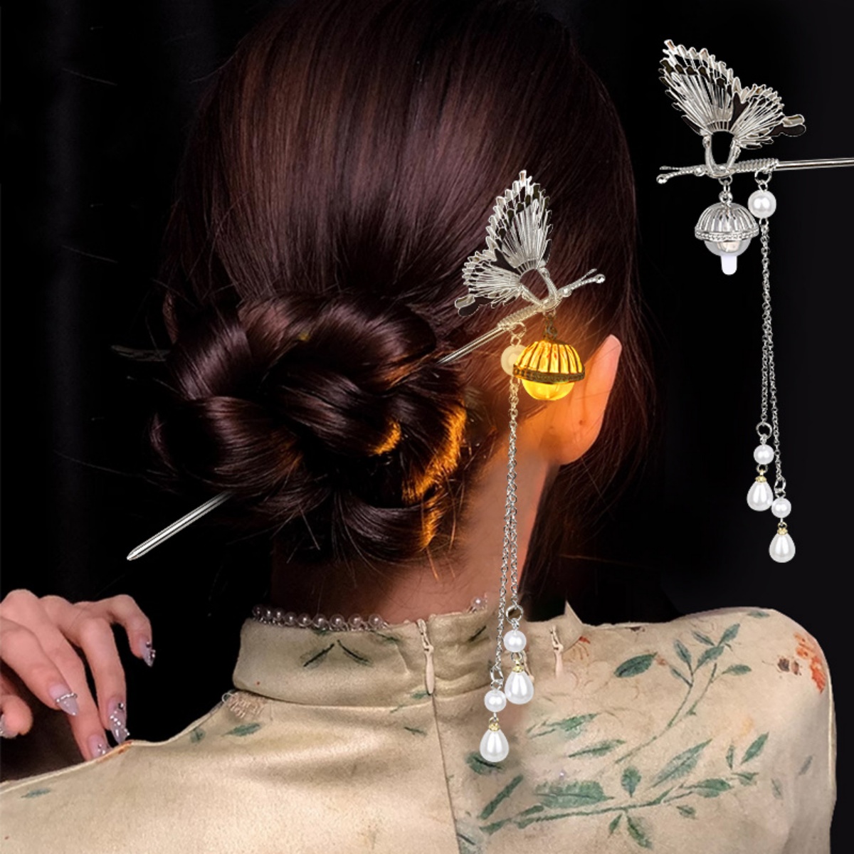 発光花ヘアピン女性のためのクリエイティブ蓮発光ランタンタッセ - Vintage Fashion Ai のレビューと価格