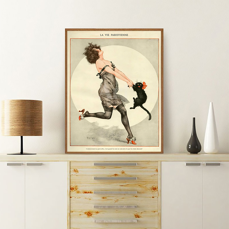 ヴィンテージの女性と黒の猫のプリント,ディスコのポスター,壁 - Vintage Fashion Magazine Covers のレビューと価格