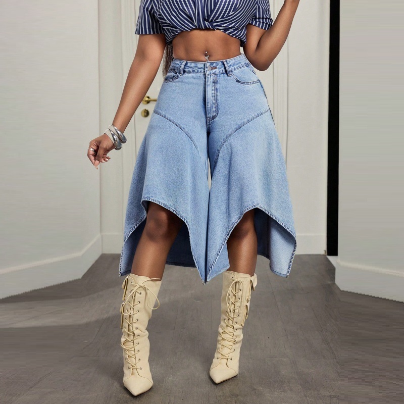 レディースイレギュラーアシンメトリーヘムデニムショートパンツ - Denim Skirt Midi Vintage のレビューと価格