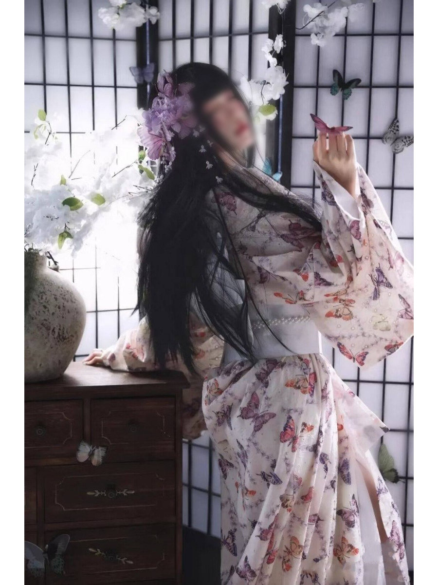 伝統的な日本の着物衣装桜の花柄写真撮影ヴィンテージ優しい自撮 - Vintage Fashion Photography のレビューと価格