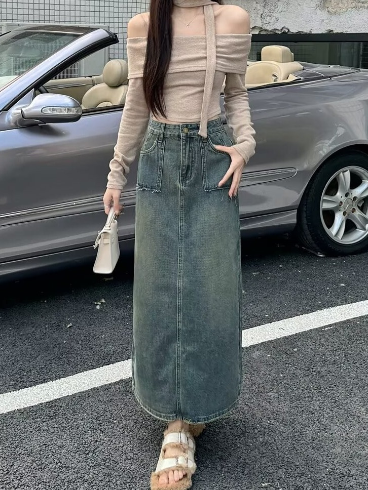 ハイウエストミディデニムスカート ウォッシュドヴィンテージ  - Denim Skirt Midi Vintage のレビューと価格
