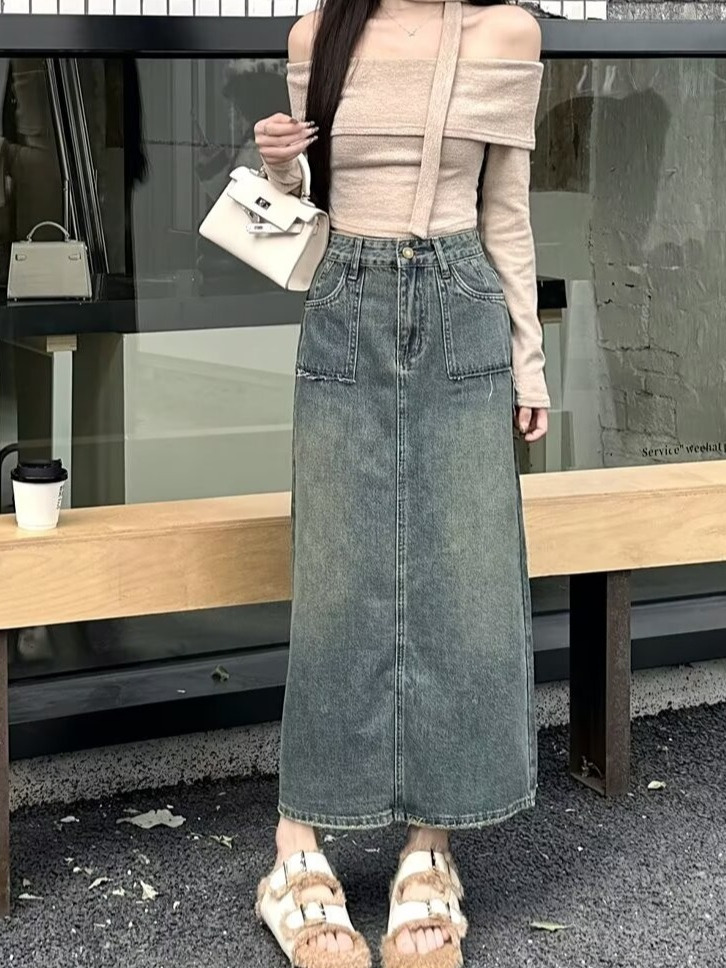 ハイウエストミディデニムスカート ウォッシュドヴィンテージ  - Denim Skirt Midi Vintage のレビューと価格